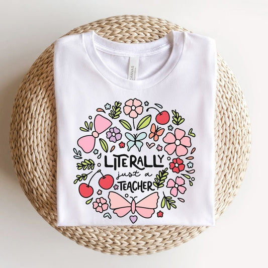 "Literally Just A Teacher" Doodles Teacher T-shirt - Teacher Care Crate-T-Shirt