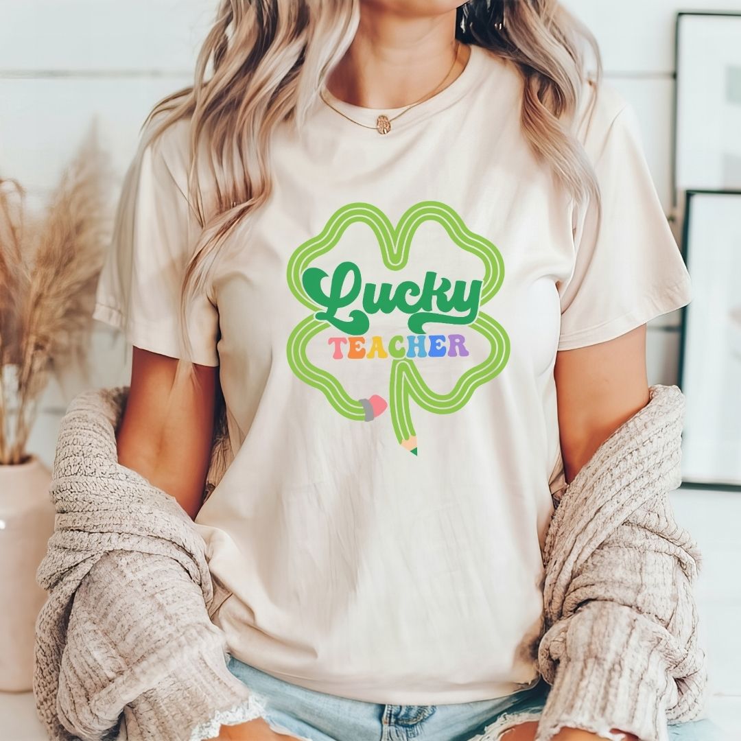 "Lucky Teacher" Pencil - Shamrock Teacher T-shirt - Teacher Care Crate - T-Shirt