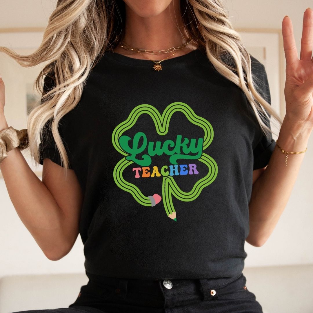 "Lucky Teacher" Pencil - Shamrock Teacher T-shirt - Teacher Care Crate - T-Shirt