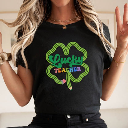 "Lucky Teacher" Pencil - Shamrock Teacher T-shirt - Teacher Care Crate - T-Shirt
