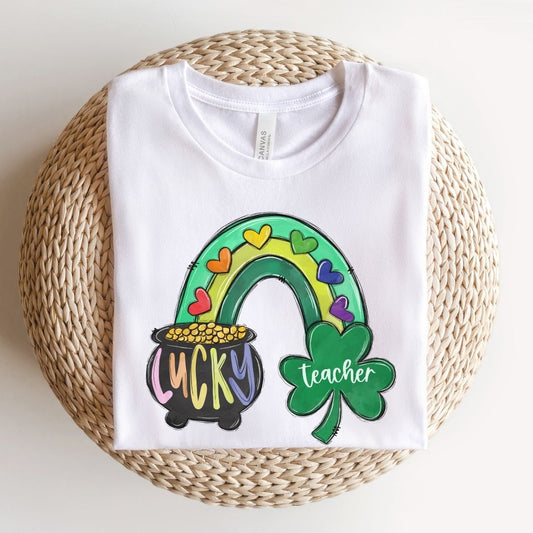 "Lucky Teacher" Rainbow Teacher T-shirt - Teacher Care Crate - T-Shirt