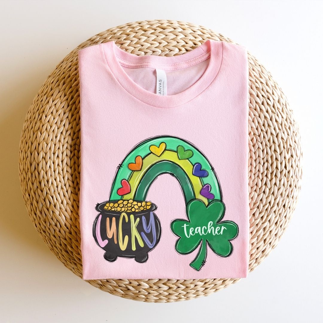 "Lucky Teacher" Rainbow Teacher T-shirt - Teacher Care Crate - T-Shirt