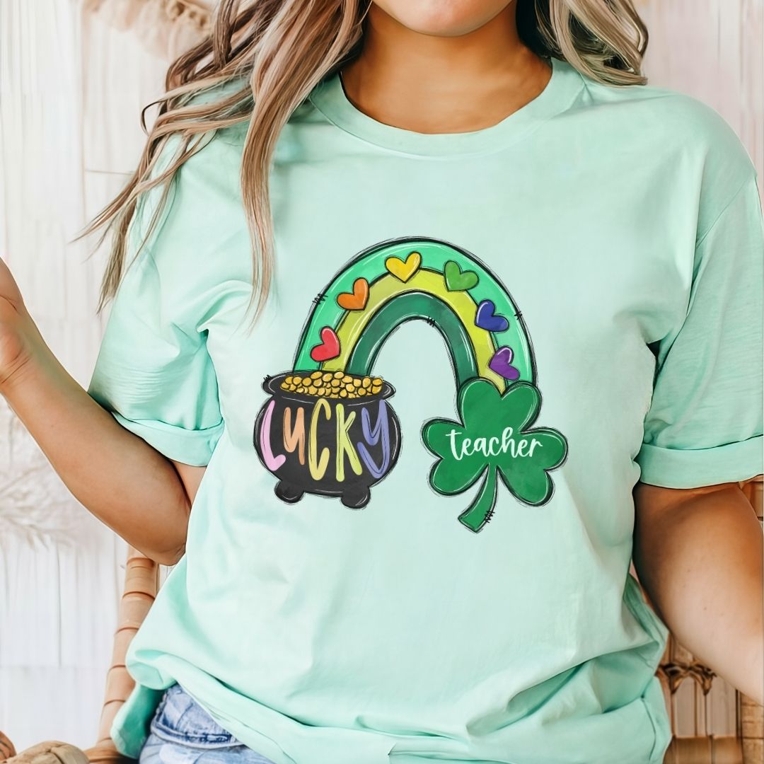 "Lucky Teacher" Rainbow Teacher T-shirt - Teacher Care Crate - T-Shirt