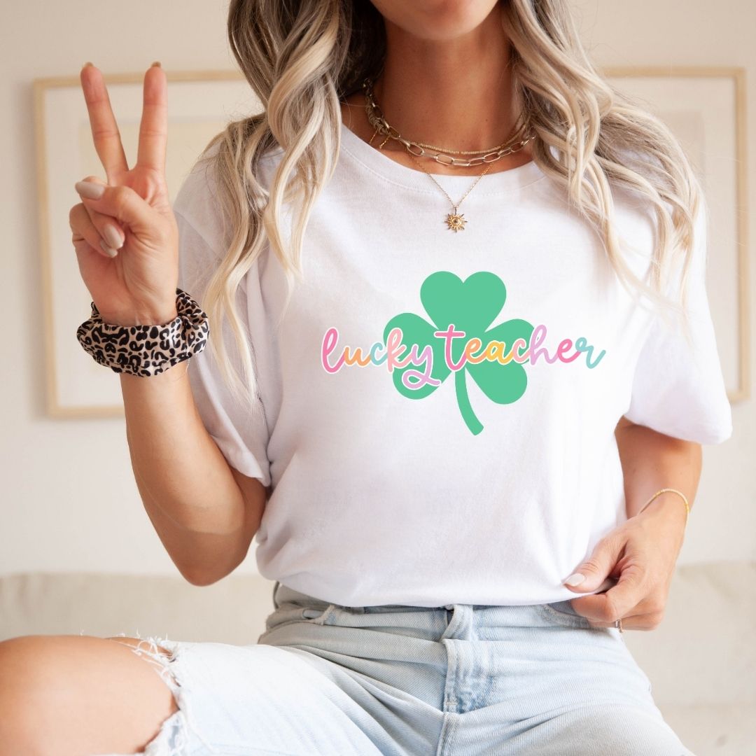 "Lucky Teacher" Shamrock St. Patrick's Day Teacher T-shirt - Teacher Care Crate - T-Shirt