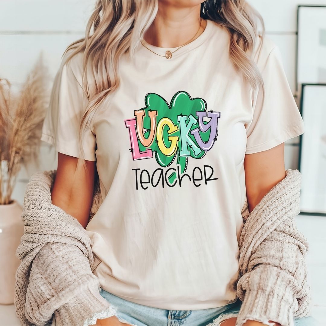 "Lucky Teacher" Shamrock Teacher T-shirt - Teacher Care Crate - T-Shirt