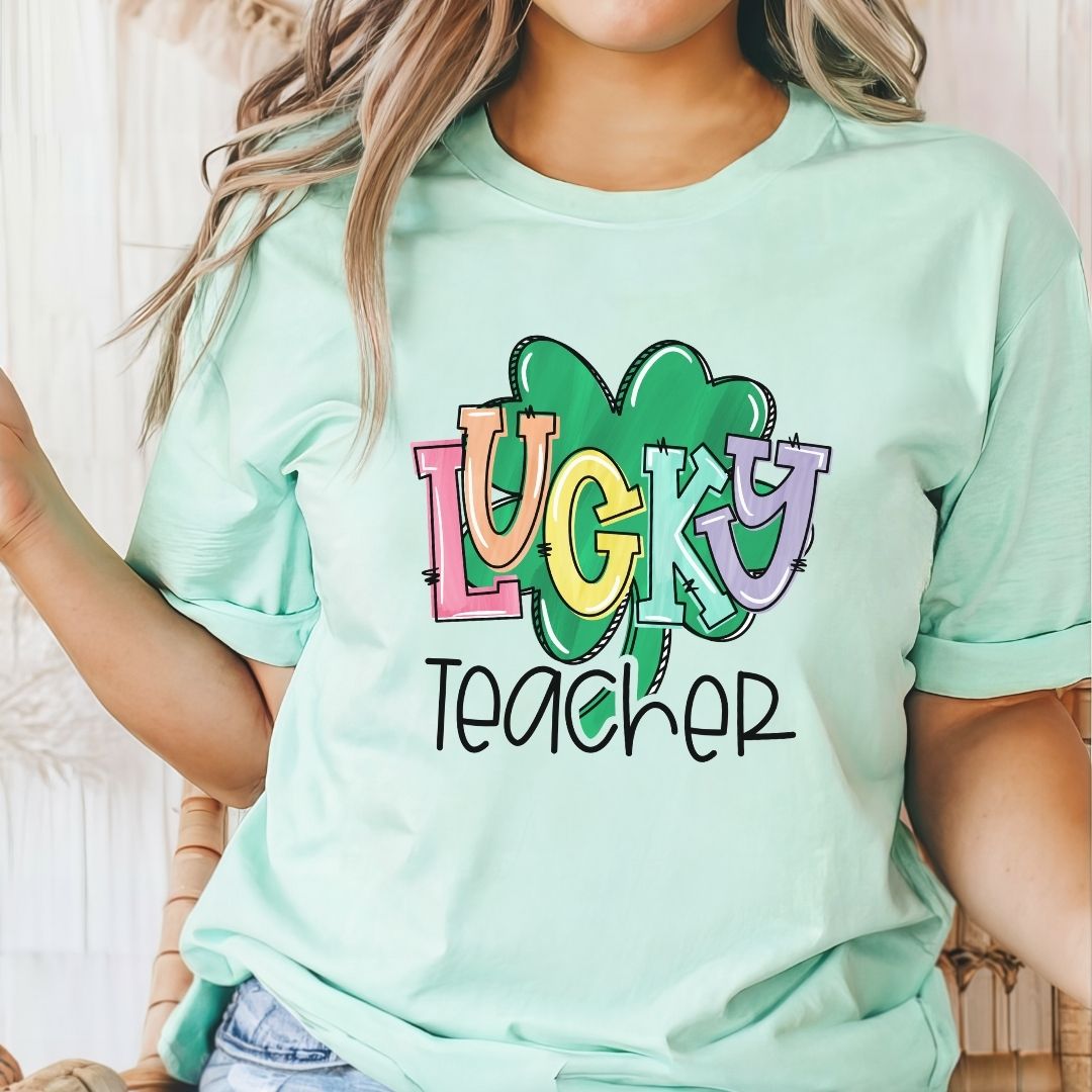 "Lucky Teacher" Shamrock Teacher T-shirt - Teacher Care Crate - T-Shirt