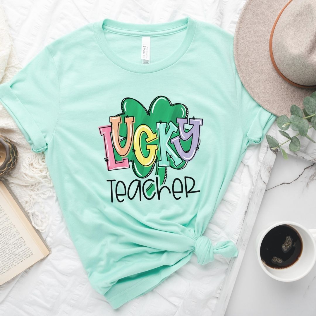"Lucky Teacher" Shamrock Teacher T-shirt - Teacher Care Crate - T-Shirt