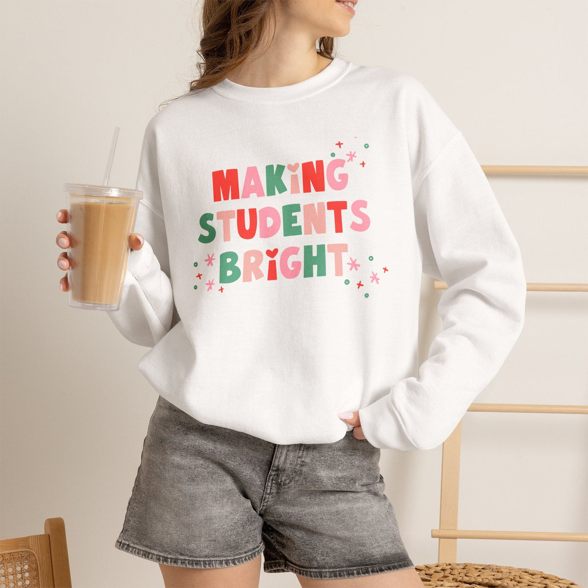 "Making Students Bright" Holiday Teacher Sweatshirt - Teacher Care Crate-Sweatshirt