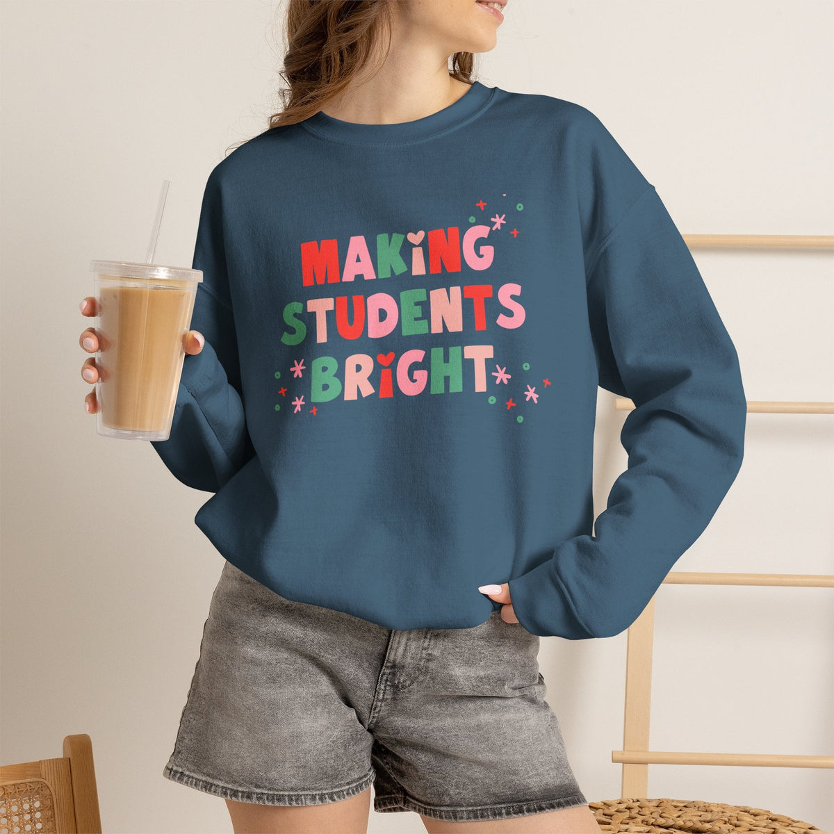 "Making Students Bright" Holiday Teacher Sweatshirt - Teacher Care Crate-Sweatshirt
