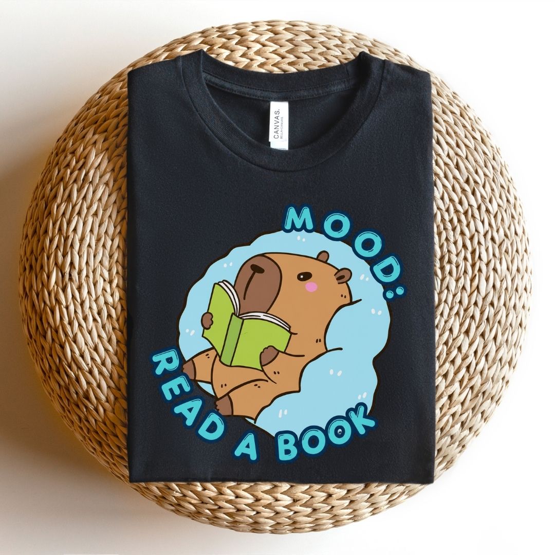 "MOOD: Read A Book" Capybara Teacher T-shirt - Teacher Care Crate-T-Shirt