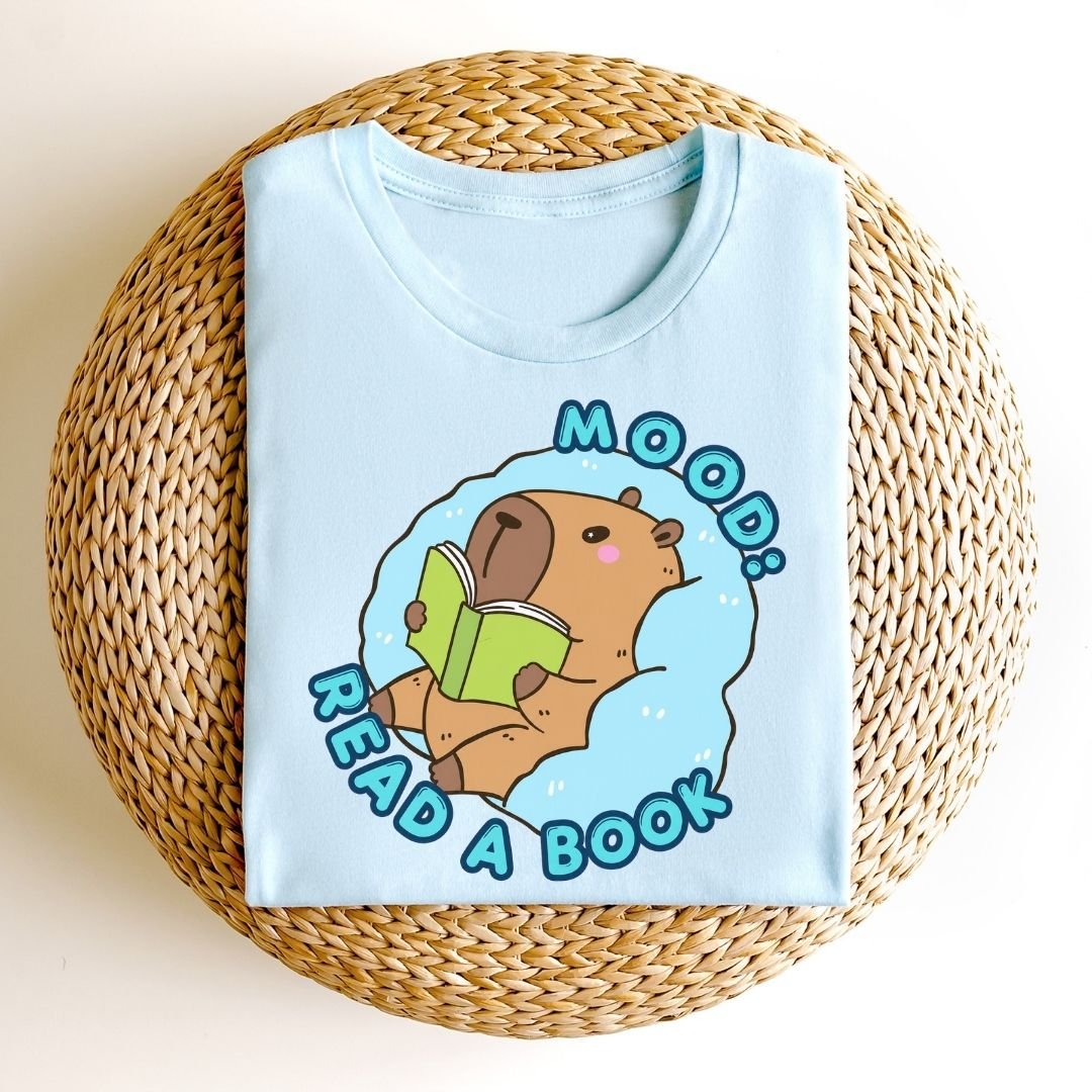"MOOD: Read A Book" Capybara Teacher T-shirt - Teacher Care Crate-T-Shirt