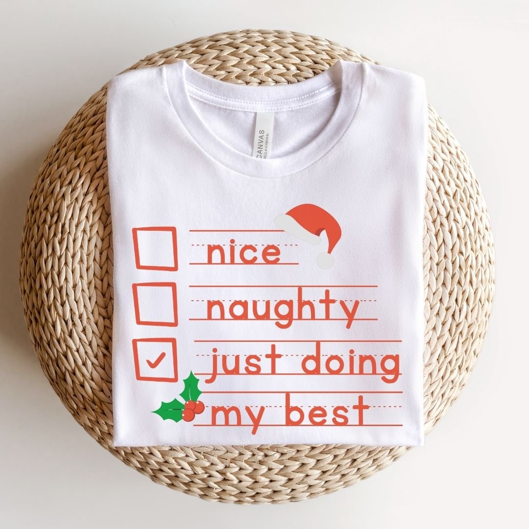 "Naughty, Nice, Trying my Best" Teacher T-shirt - Teacher Care Crate - T-Shirt