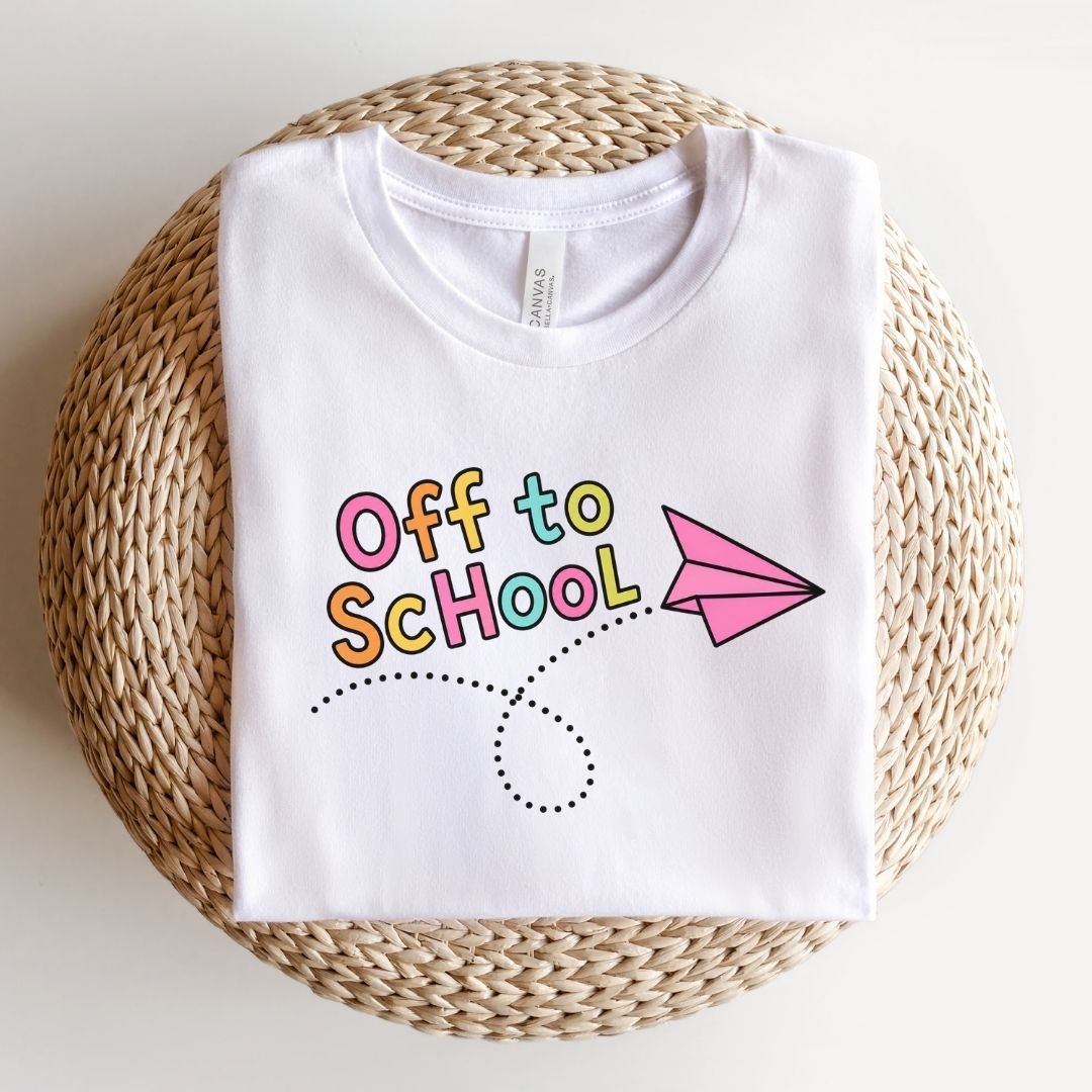 "Off to School" Paper Airplane Teacher T-shirt - Teacher Care Crate-T-Shirt