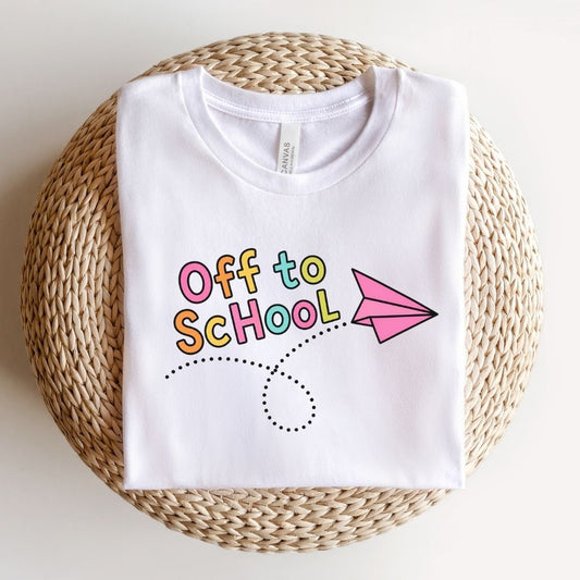 "Off to School" Paper Airplane Teacher T-shirt - Teacher Care Crate-T-Shirt