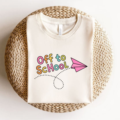 "Off to School" Paper Airplane Teacher T-shirt - Teacher Care Crate-T-Shirt