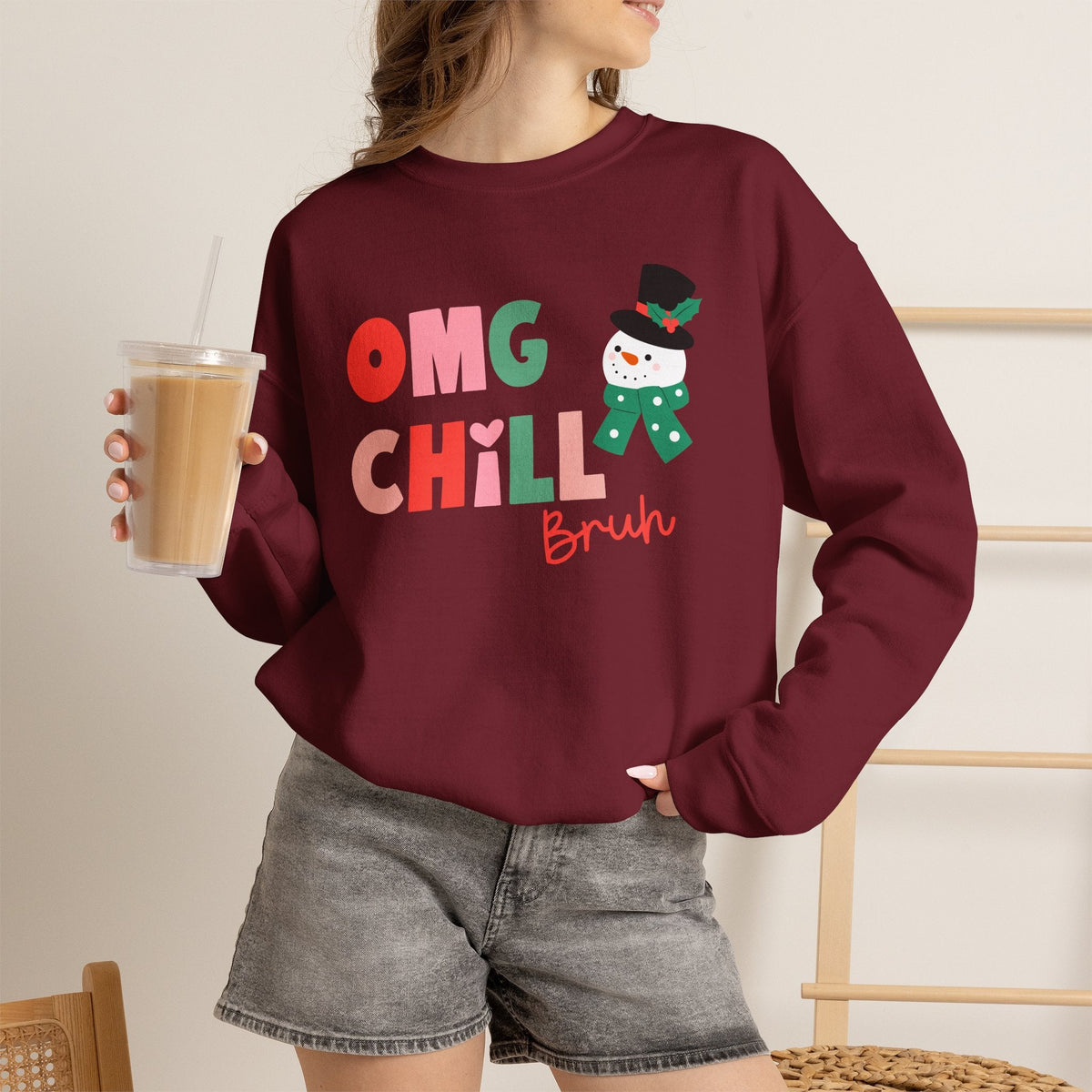"OMG Chill Bruh" Holiday Teacher Sweatshirt - Teacher Care Crate-Sweatshirt