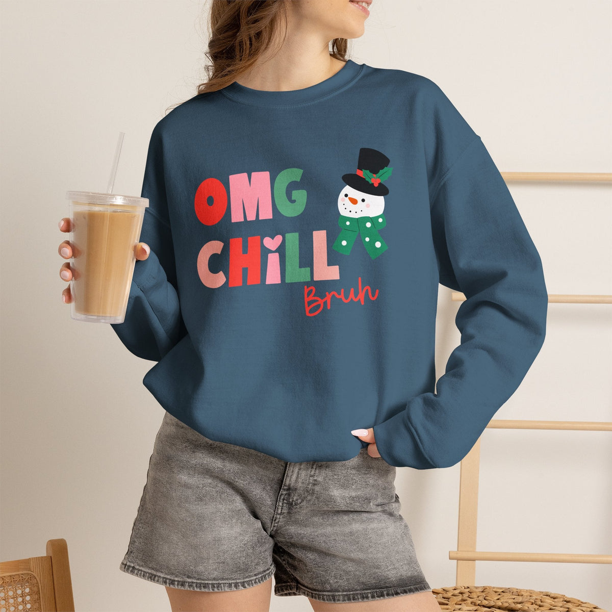"OMG Chill Bruh" Holiday Teacher Sweatshirt - Teacher Care Crate-Sweatshirt