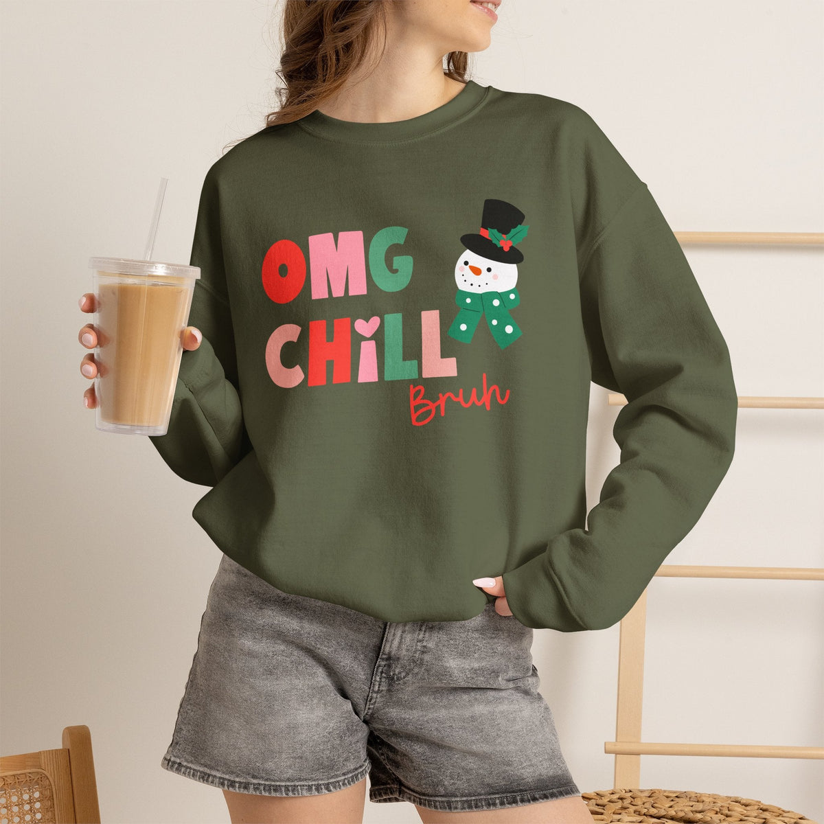 "OMG Chill Bruh" Holiday Teacher Sweatshirt - Teacher Care Crate-Sweatshirt
