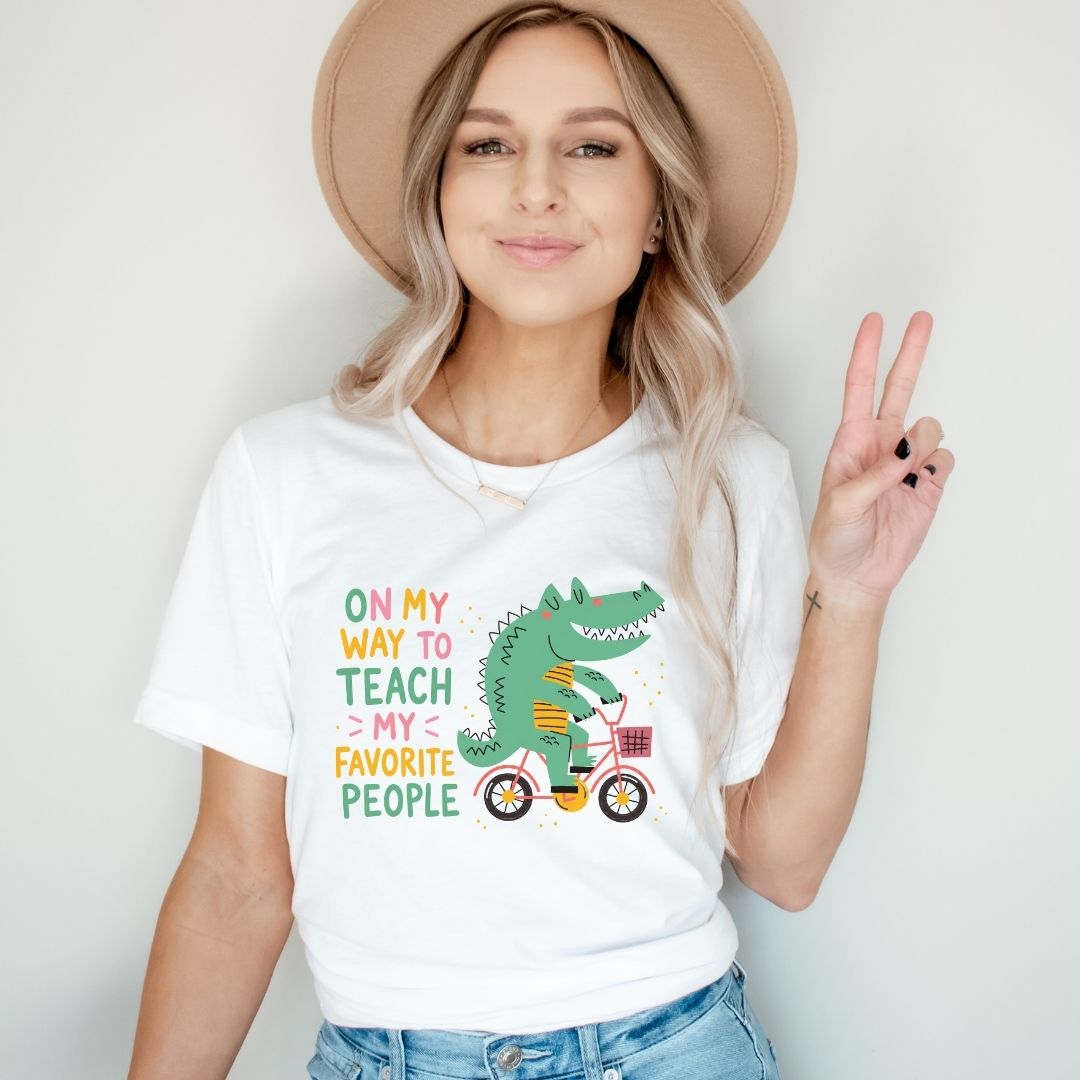 "On My Way To Teach My Favorite People" Alligator Teacher T-shirt - Teacher Care Crate-T-Shirt