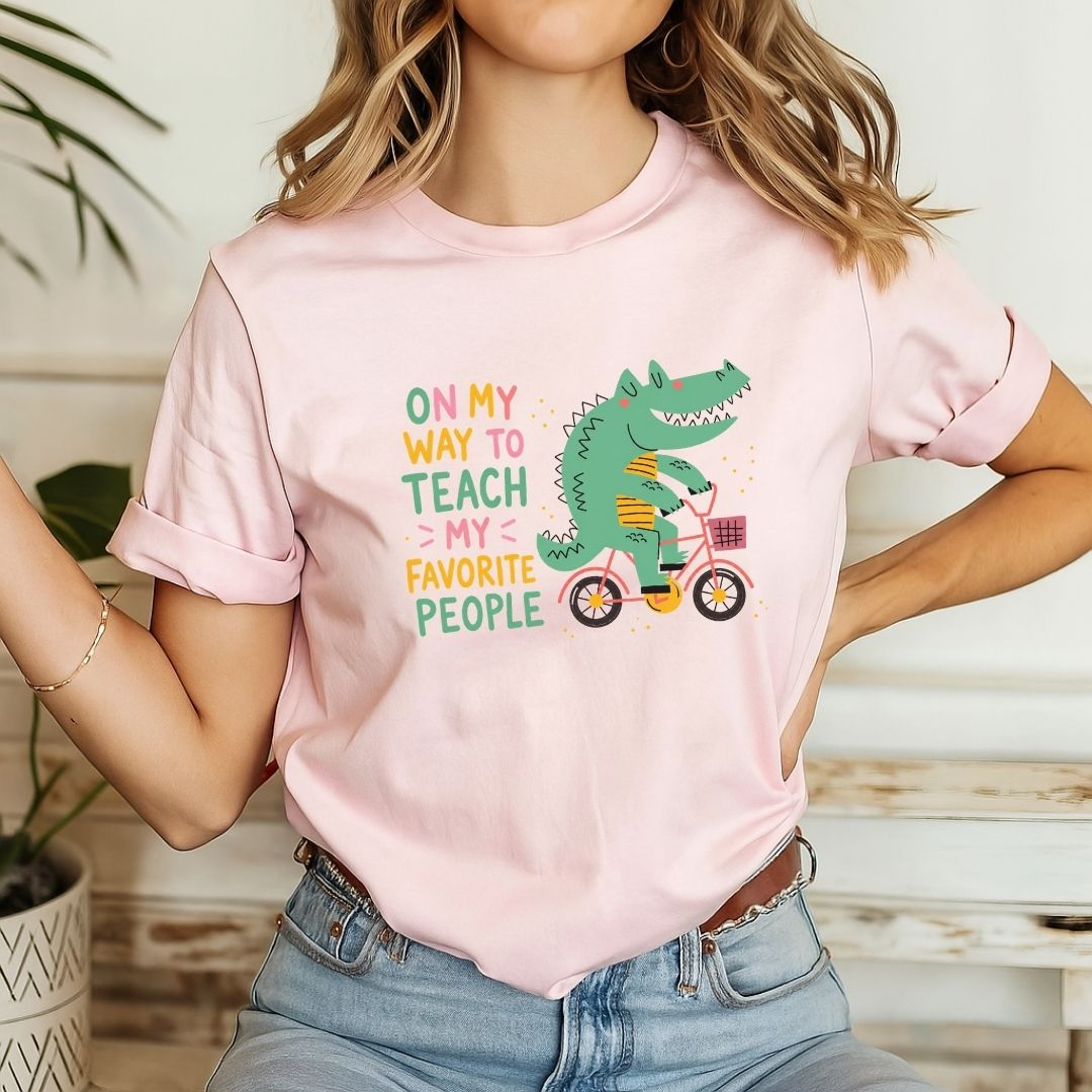 "On My Way To Teach My Favorite People" Alligator Teacher T-shirt - Teacher Care Crate-T-Shirt