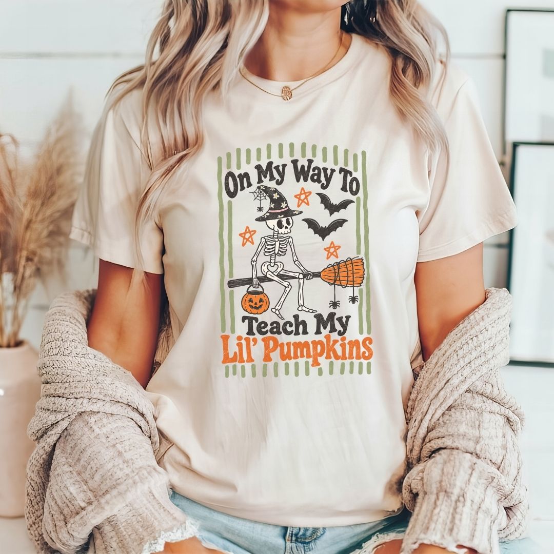 "On My Way to Teach My Lil' Pumpkins" Halloween Teacher T-shirt - Teacher Care Crate-T-Shirt