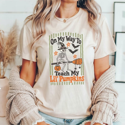 "On My Way to Teach My Lil' Pumpkins" Halloween Teacher T-shirt - Teacher Care Crate-T-Shirt