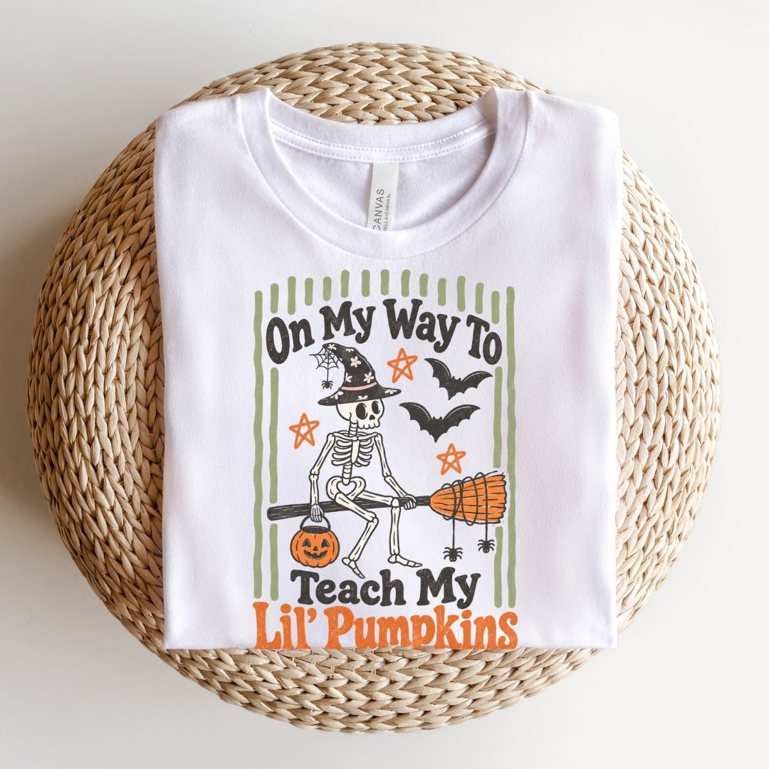 "On My Way to Teach My Lil' Pumpkins" Halloween Teacher T-shirt - Teacher Care Crate-T-Shirt