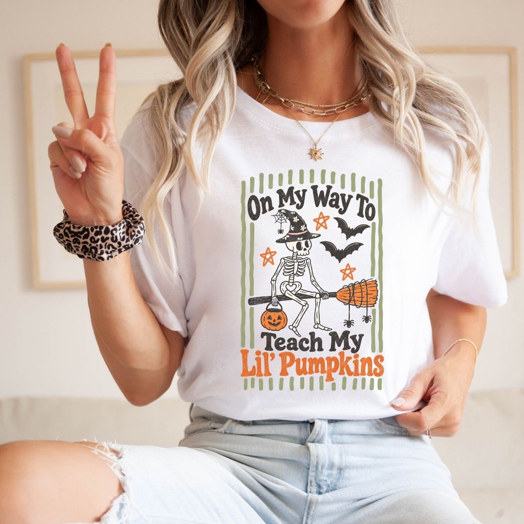 "On My Way to Teach My Lil' Pumpkins" Halloween Teacher T-shirt - Teacher Care Crate-T-Shirt