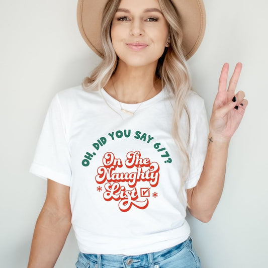 "On The Naughty List" For Saying 6 - 7 Teacher T-shirt - Teacher Care Crate - T-Shirt