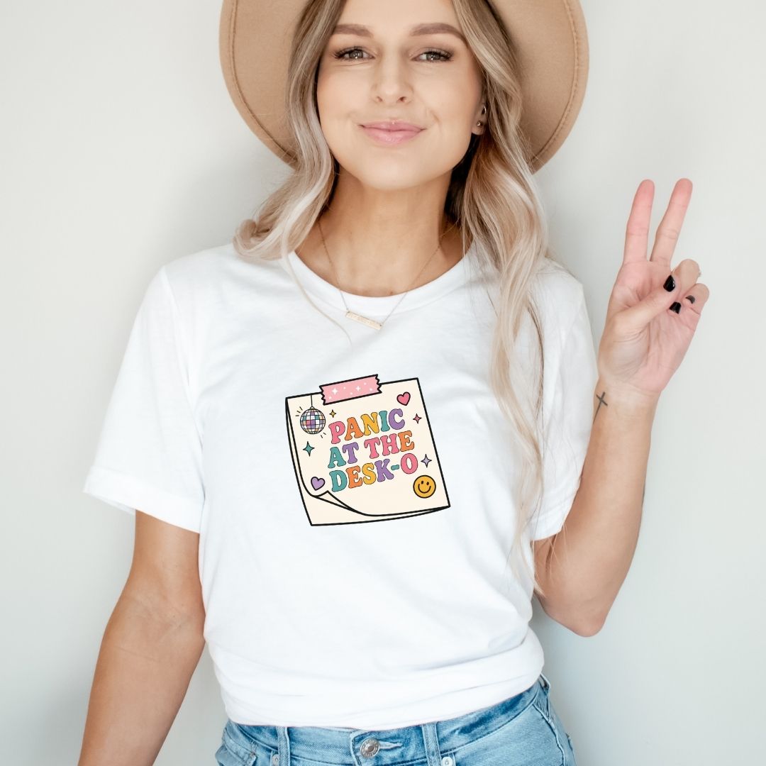 "Panic at The Desk-o" Funny Teacher T-shirt - Teacher Care Crate-T-Shirt