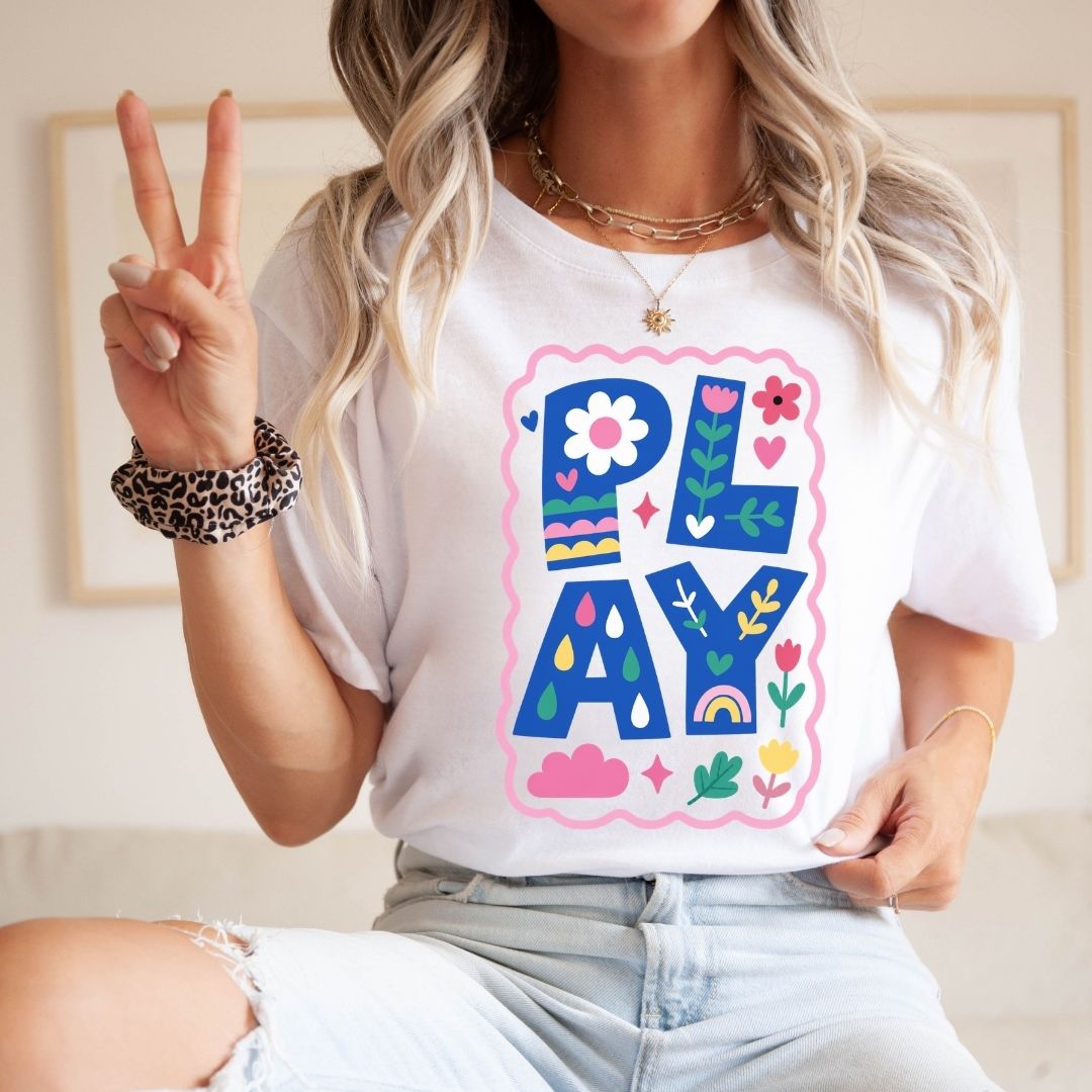 "PLAY" Whimsical Teacher T-shirt - Teacher Care Crate-T-Shirt