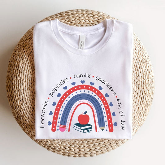 "Red, White, & Blue Rainbow" Teacher T-shirt - Teacher Care Crate - T-Shirt
