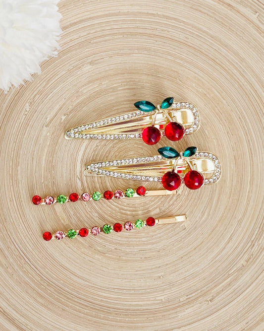 Rhinestone Cherry Hair Clips - Teacher Care Crate - 