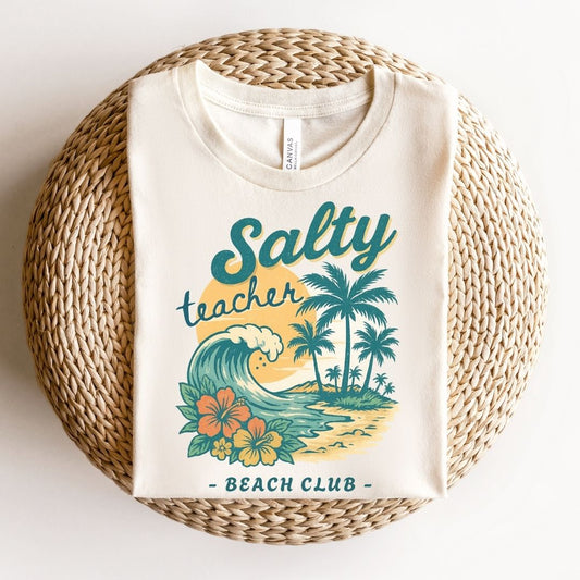 "Salty Teacher Beach Club" Retro Teacher T-shirt - Teacher Care Crate - T-Shirt