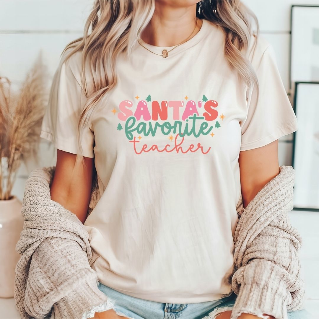 "Santa's Favorite Teacher" Festive Teacher T-shirt - Teacher Care Crate - T-Shirt