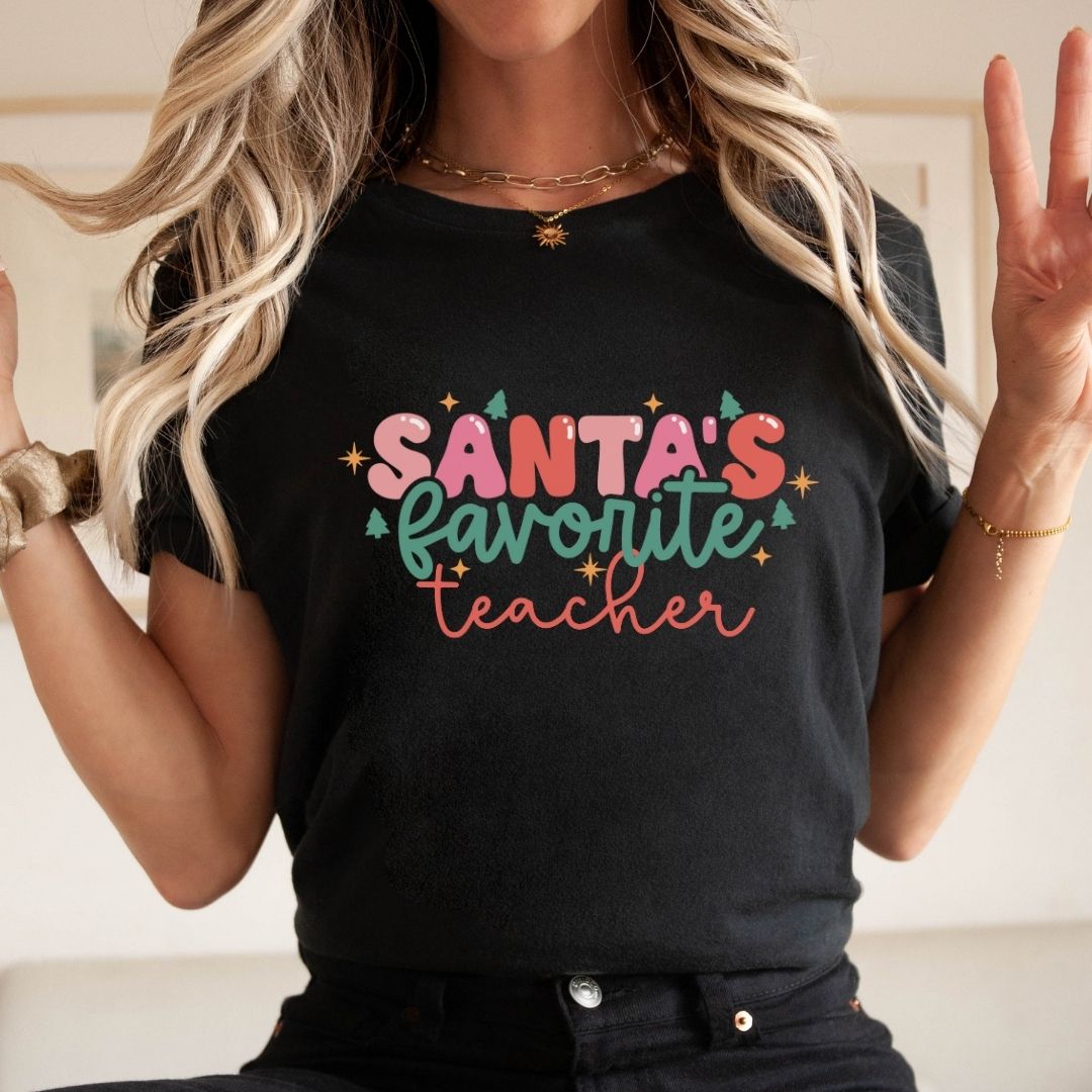 "Santa's Favorite Teacher" Festive Teacher T-shirt - Teacher Care Crate - T-Shirt