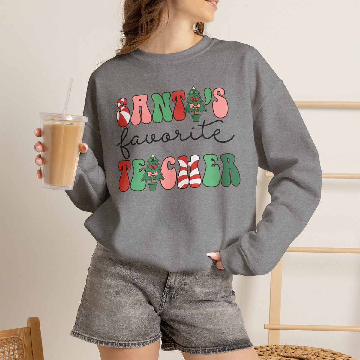 "Santa's Favorite Teacher" Teacher Sweatshirt - Teacher Care Crate-Sweatshirt