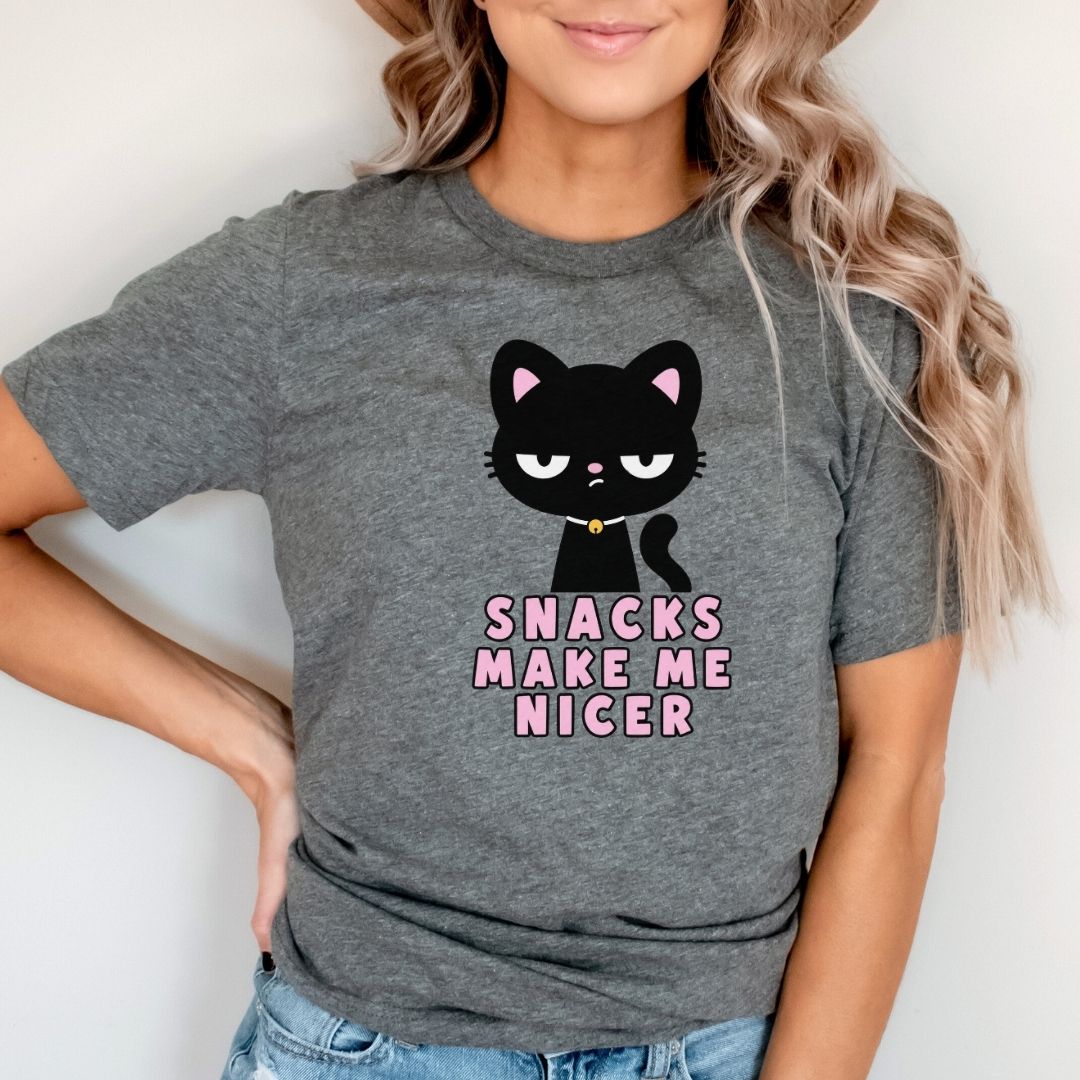 "Snacks Make Me Nicer" Black Cat Teacher T-shirt - Teacher Care Crate-T-Shirt