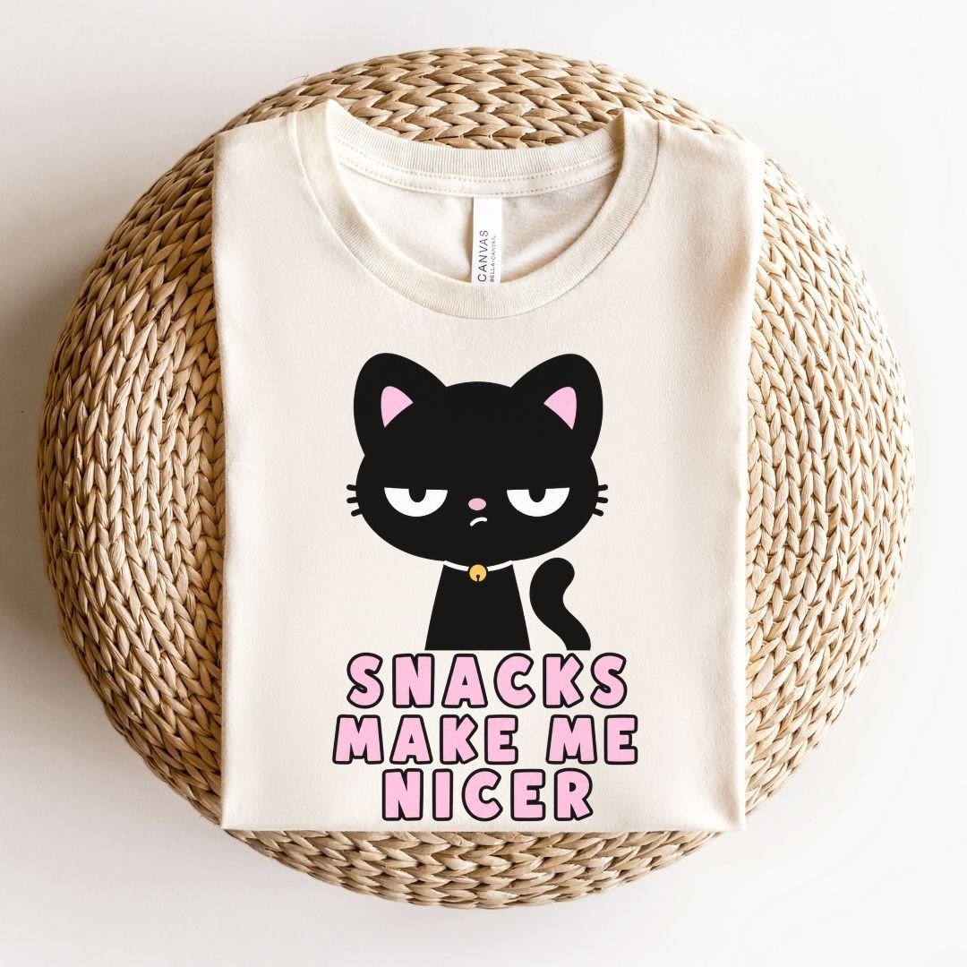 "Snacks Make Me Nicer" Black Cat Teacher T-shirt - Teacher Care Crate-T-Shirt