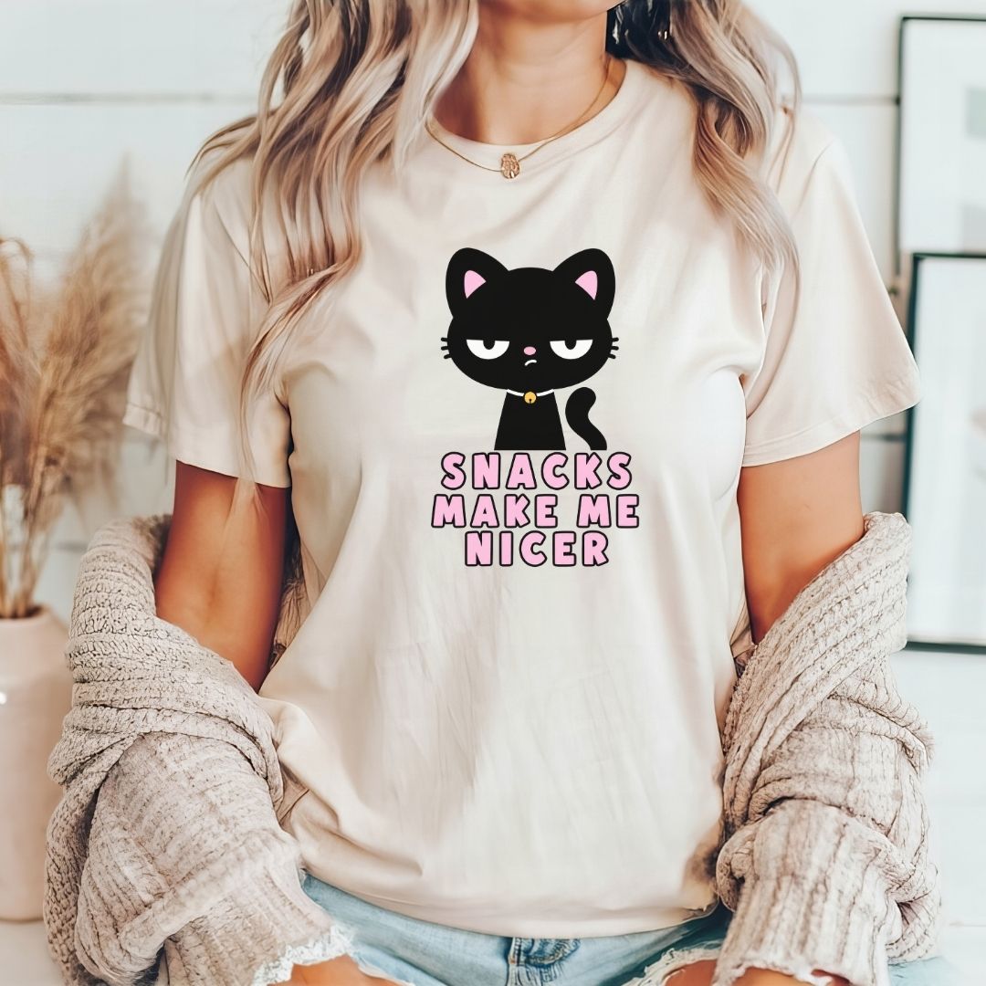 "Snacks Make Me Nicer" Black Cat Teacher T-shirt - Teacher Care Crate-T-Shirt