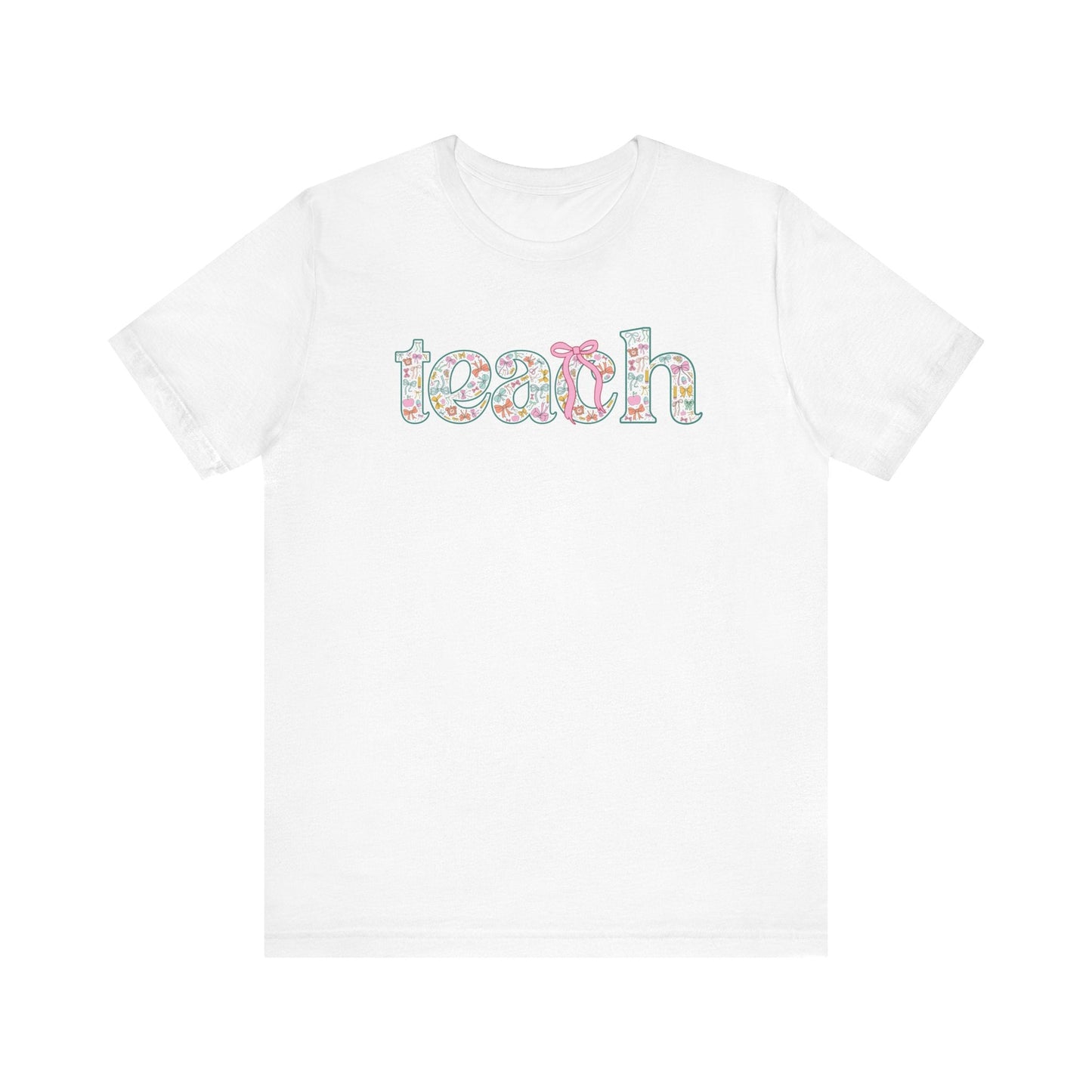 "Teach" Coquette Pattern Teacher T-shirt - Teacher Care Crate - T-Shirt