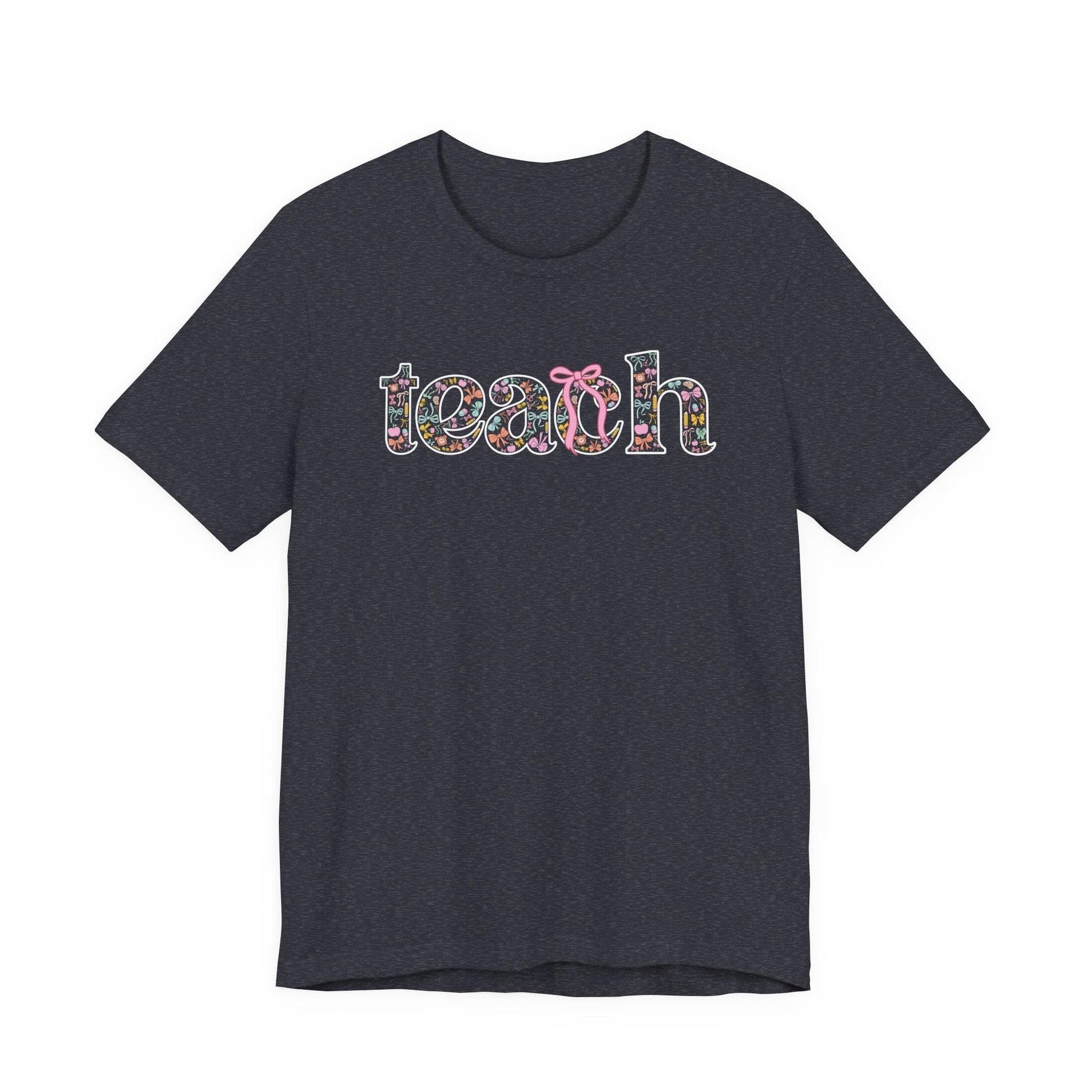 "Teach" Coquette Pattern Teacher T-shirt - Teacher Care Crate - T-Shirt