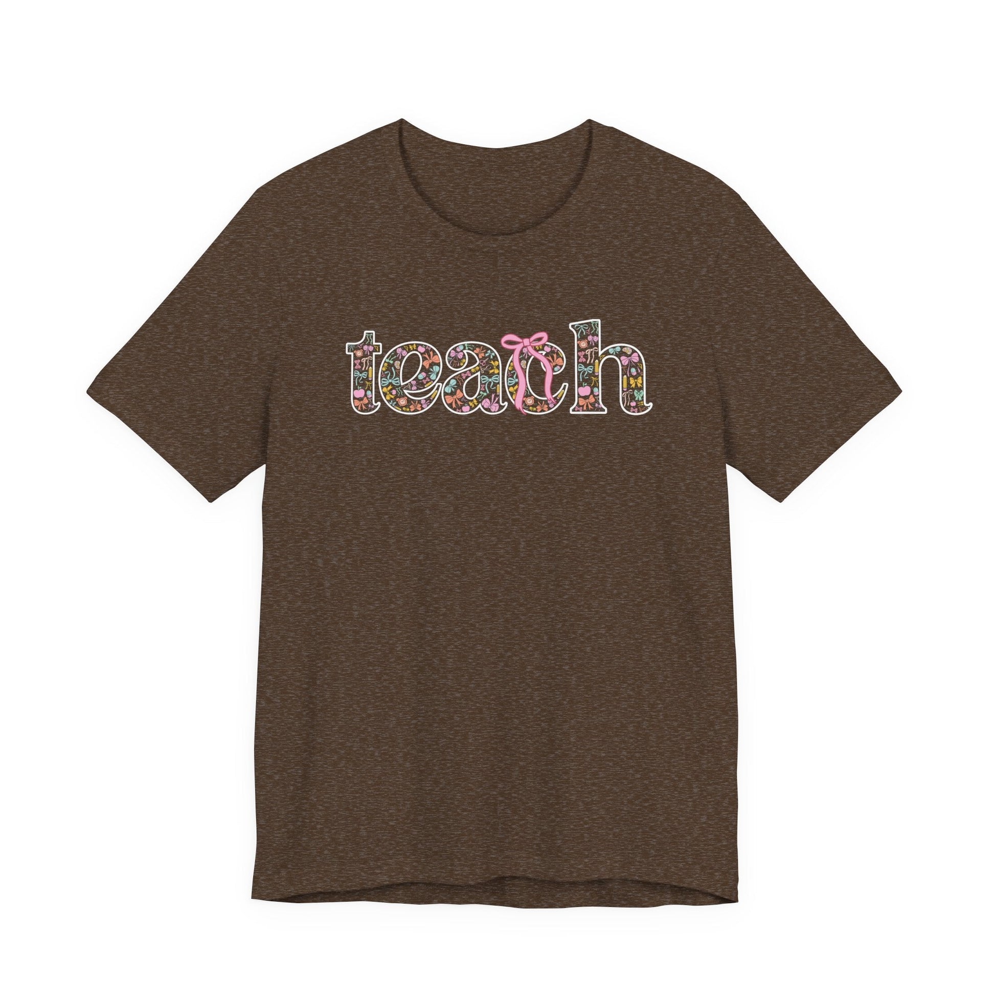 "Teach" Coquette Pattern Teacher T-shirt - Teacher Care Crate - T-Shirt