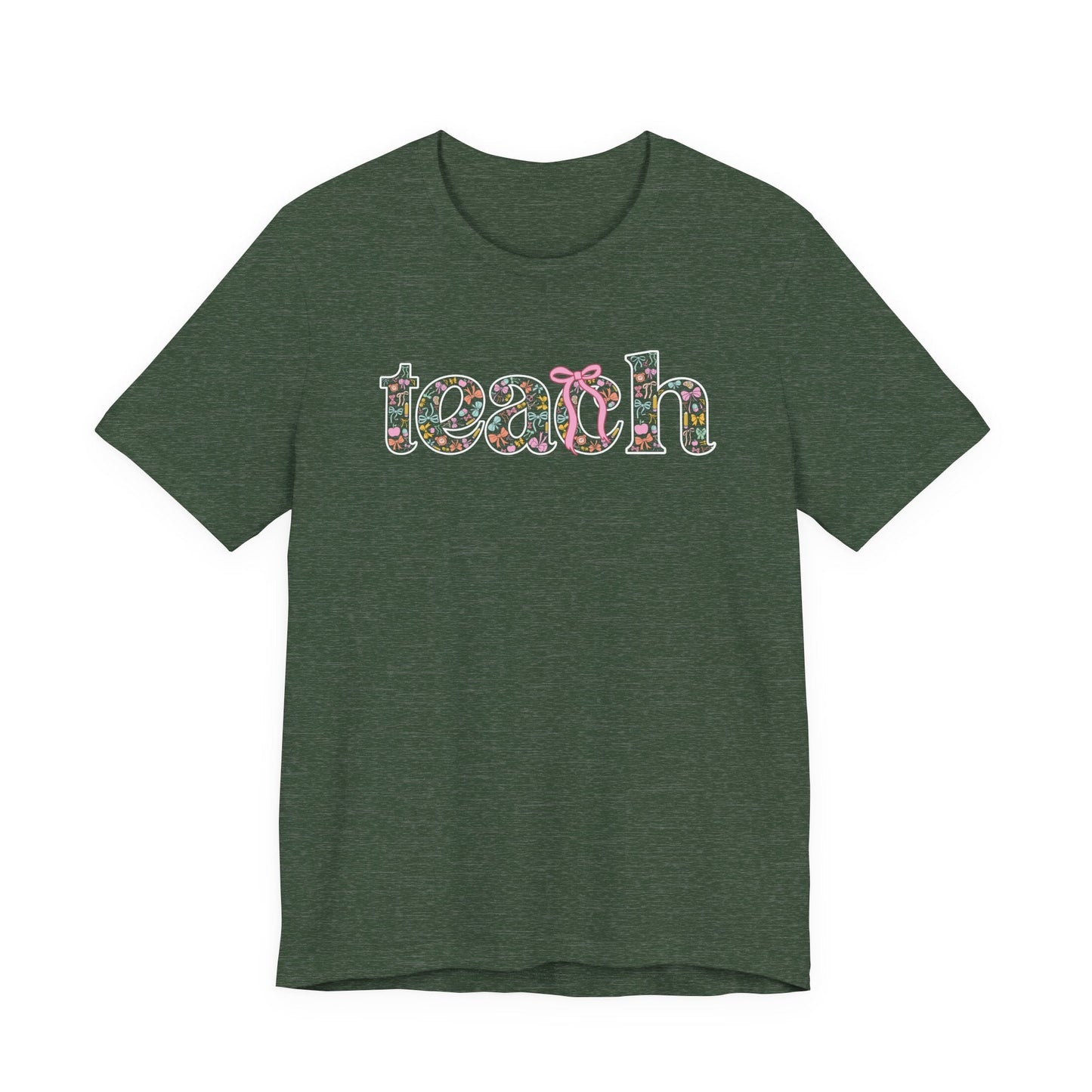 "Teach" Coquette Pattern Teacher T-shirt - Teacher Care Crate - T-Shirt