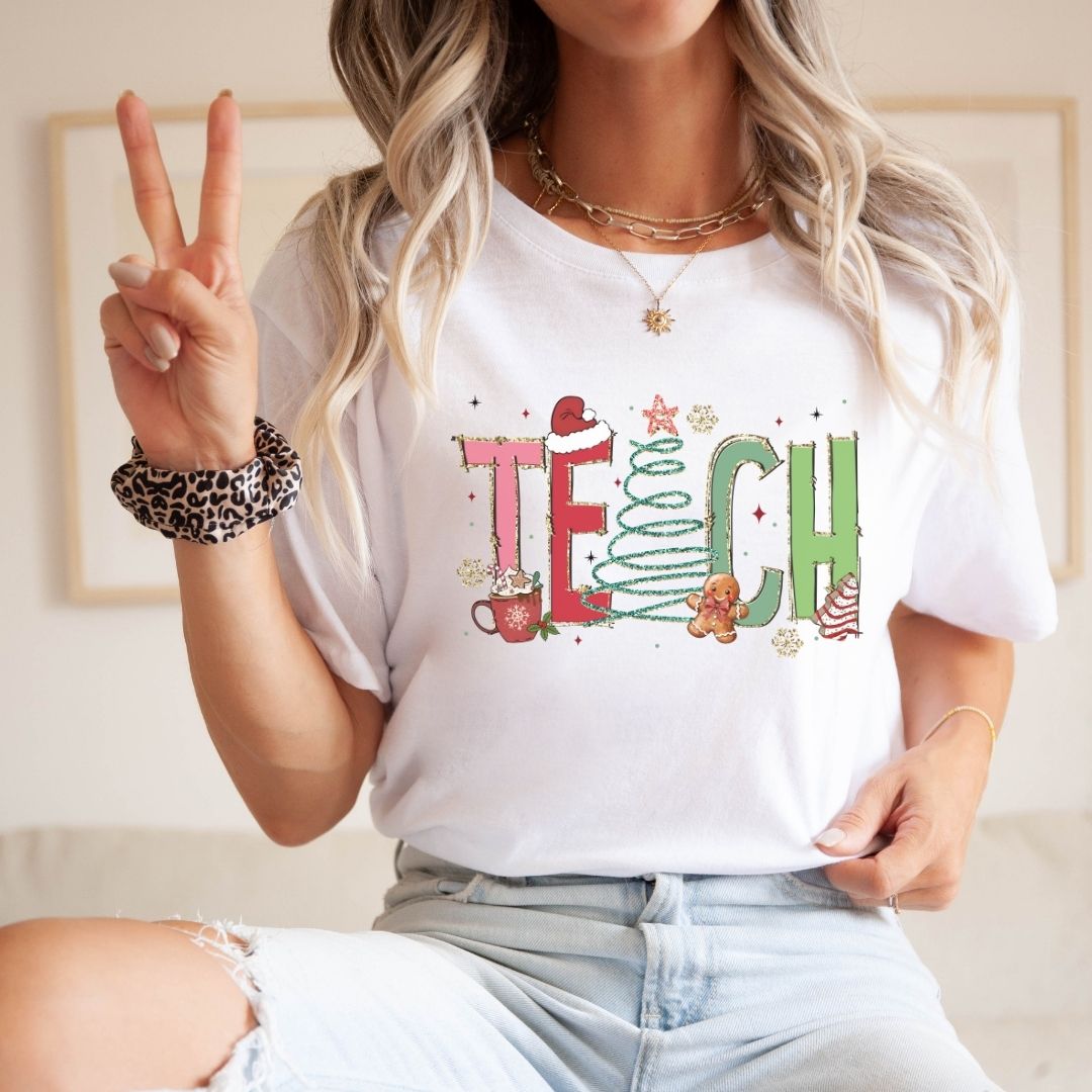 "TEACH" Festive Teacher T-shirt - Teacher Care Crate - T-Shirt