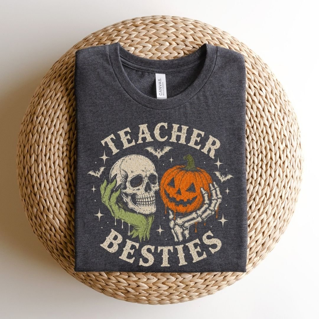 "Teacher Besties" Halloween Hands Teacher T-shirt - Teacher Care Crate-T-Shirt