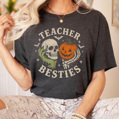 "Teacher Besties" Halloween Hands Teacher T-shirt - Teacher Care Crate-T-Shirt