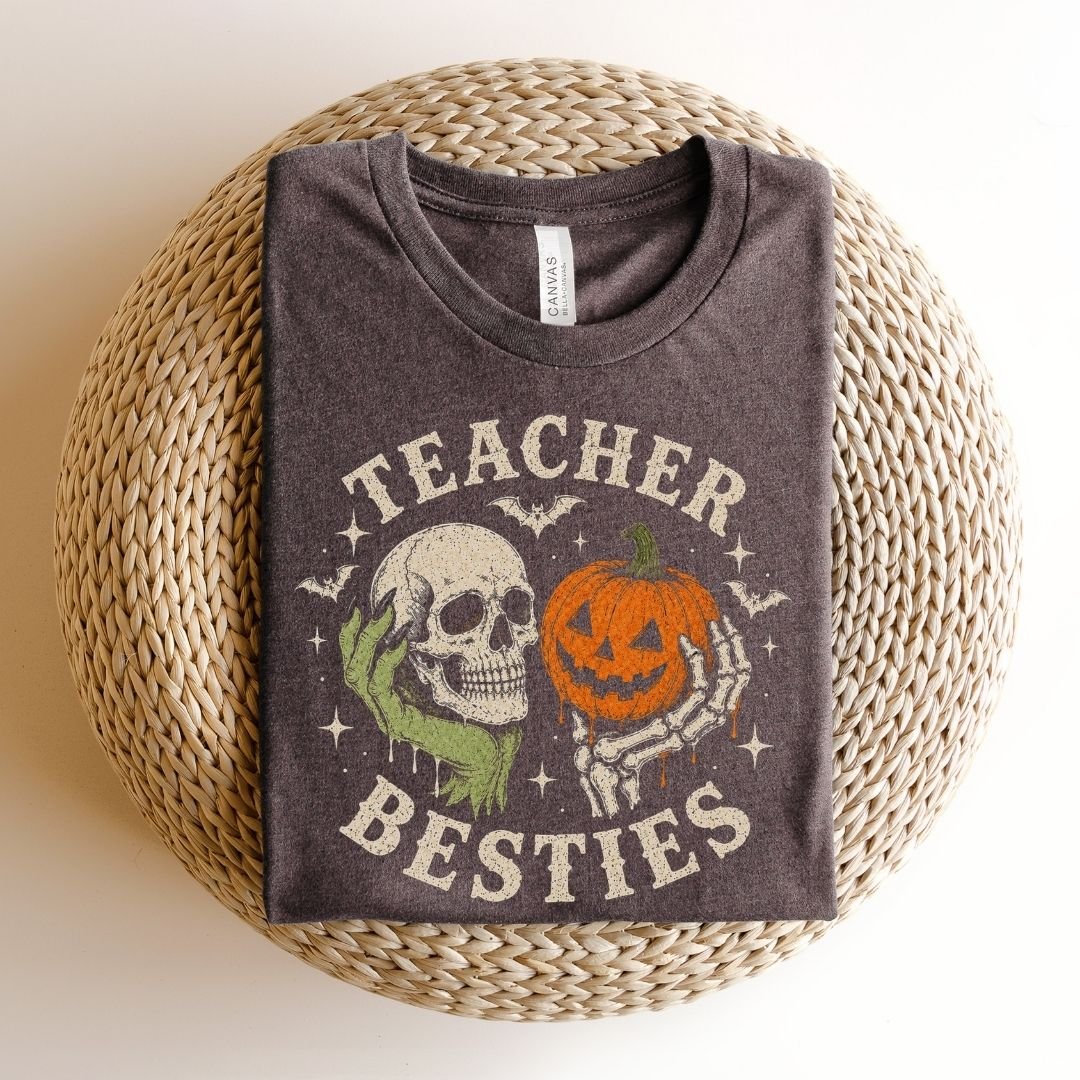 "Teacher Besties" Halloween Hands Teacher T-shirt - Teacher Care Crate-T-Shirt