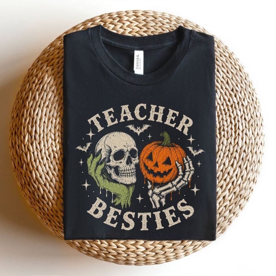 "Teacher Besties" Halloween Hands Teacher T-shirt - Teacher Care Crate-T-Shirt