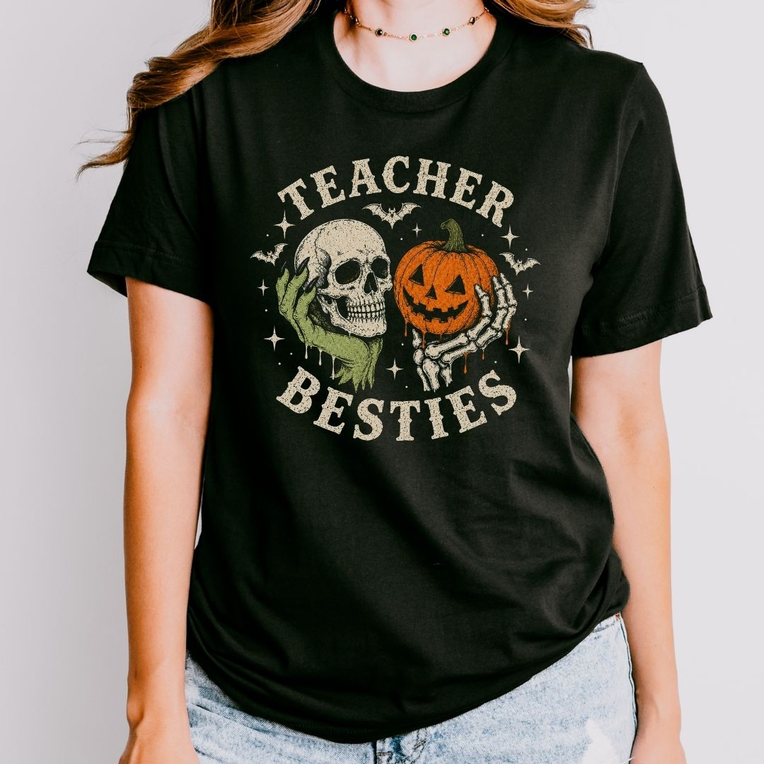 "Teacher Besties" Halloween Hands Teacher T-shirt - Teacher Care Crate-T-Shirt